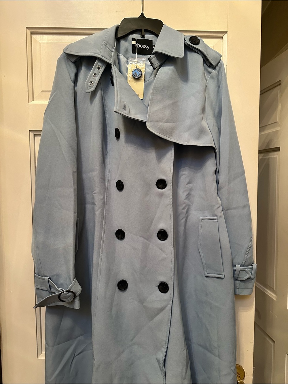 EBossy Light Blue Double-Breasted Trench Coat NWT